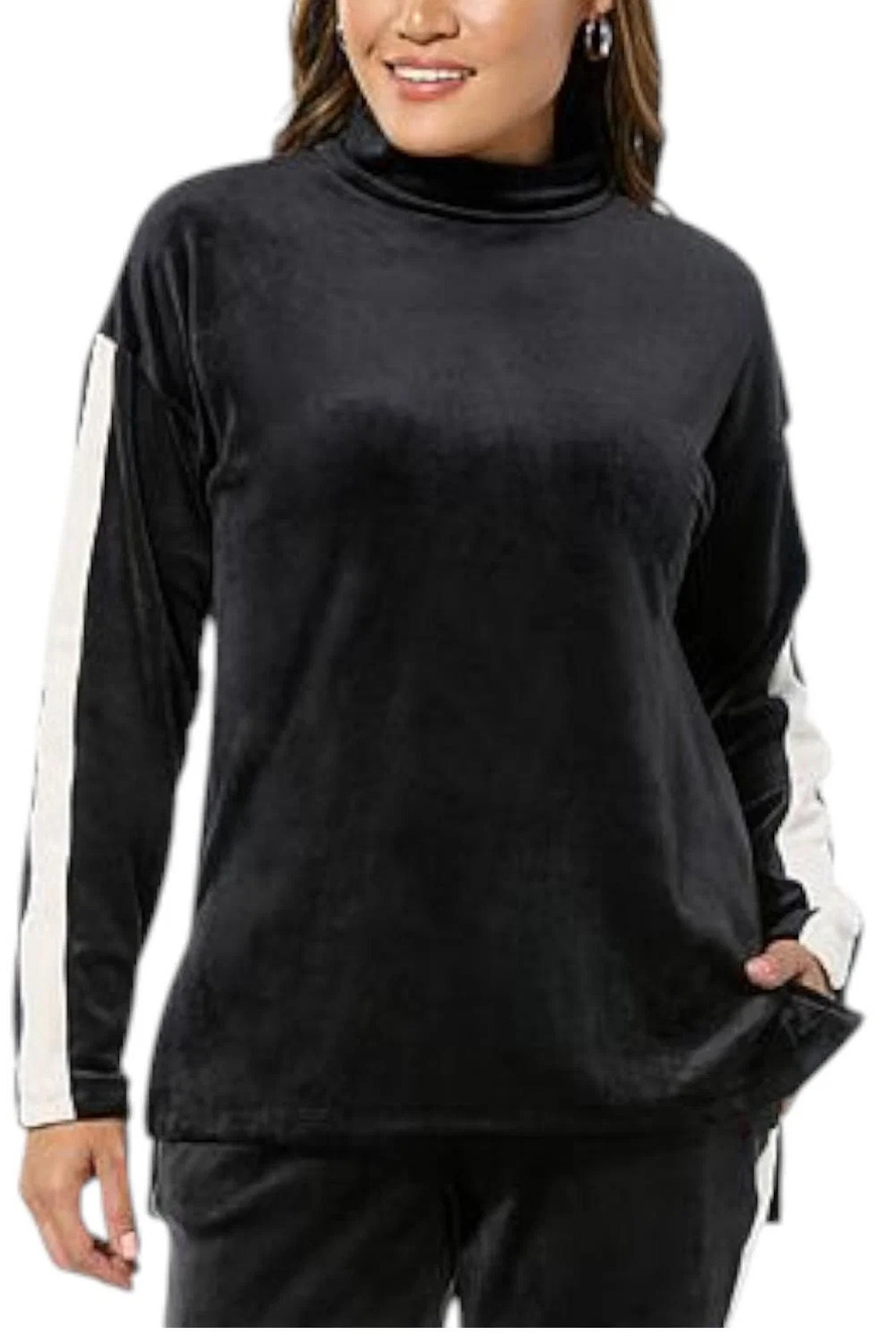 Comfort Code Women's Plush Velour Mock-Neck Pullover Top Black - Regular